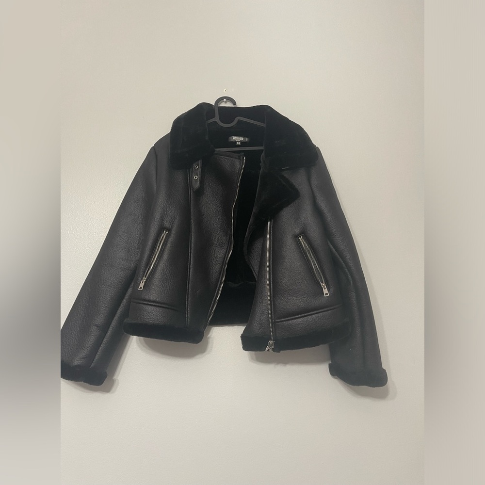 Missguided leather fur lined jacket